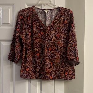 St. John's Bay Burgundy and Orange Floral Blouse